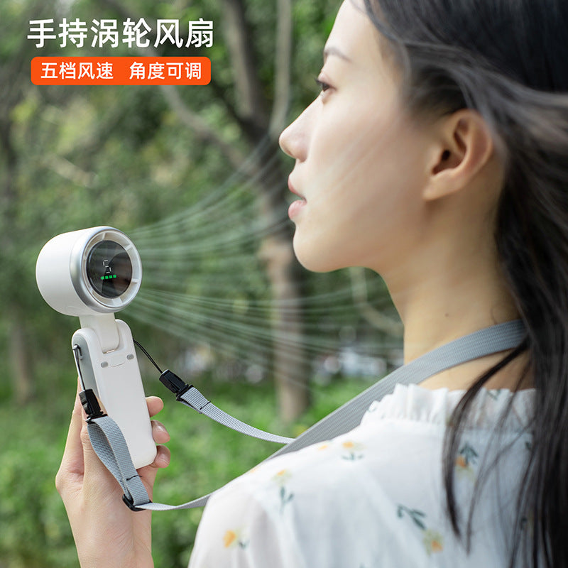 Folding high-speed turbine fan cooling portable desktop ice pack brushless motor neck fan USB digital display