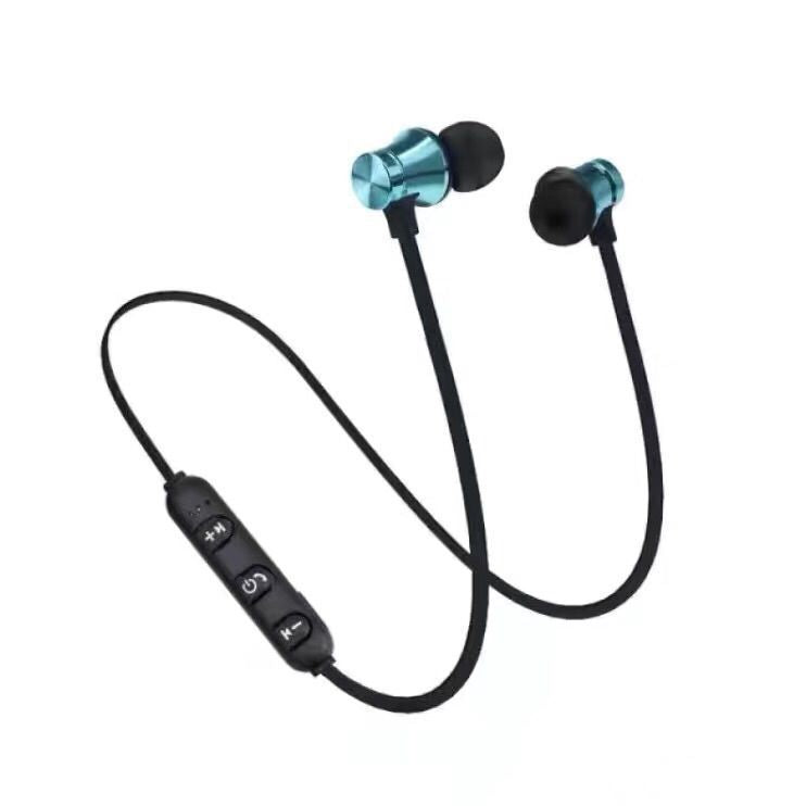 XT11 wireless blue headphones, dual-ear in-ear stereo, neck-hanging and suction universal