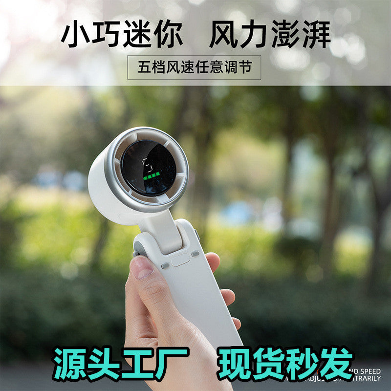 Folding high-speed turbine fan cooling portable desktop ice pack brushless motor neck fan USB digital display