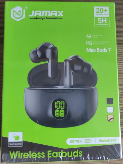 Jamax Max Buds 7 – Wireless Bluetooth Earbuds (LED Display, Touch Control, Type-C Charging)