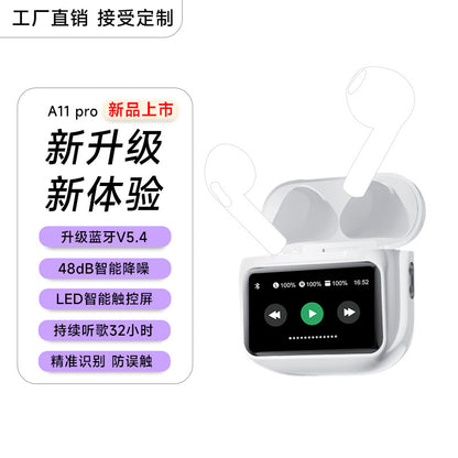 A11pro blue earphones, art touch control, large screen, long battery life, in-ear noise-cancelling wireless earphones